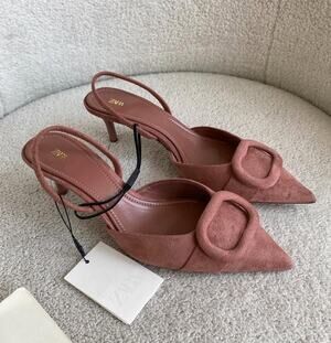 ZARA Pink Slingback Pumps NWT Pointed Toe Buckle Heels
